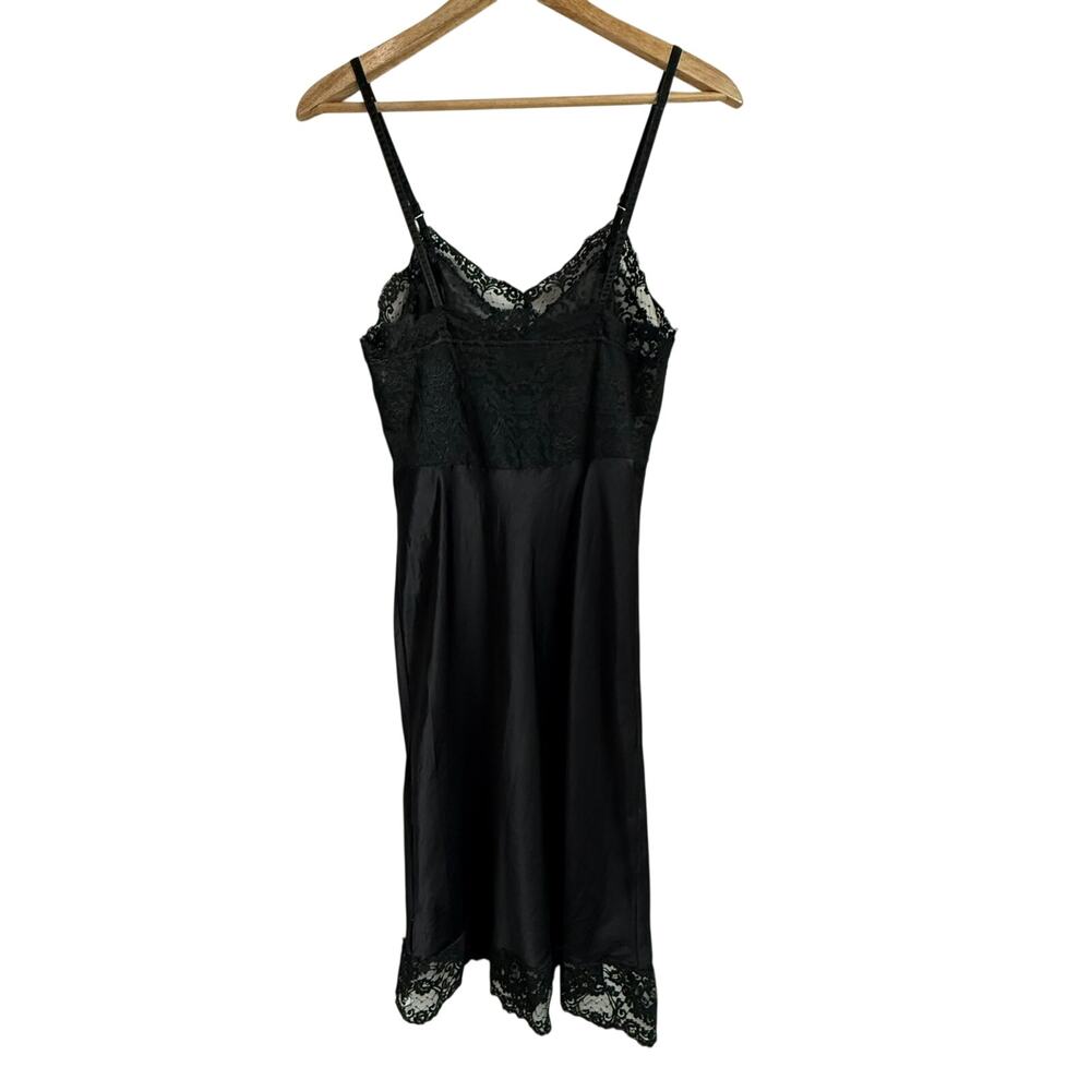Fischer Vintage Slip Dress Black Nylon Silk Blend Lace Trim Lingerie Sz 32